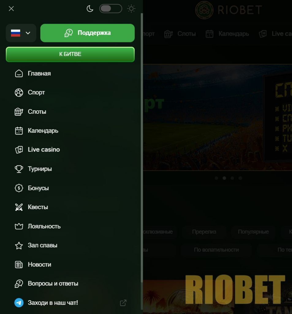 Интерфейс личного кабинета Riobet